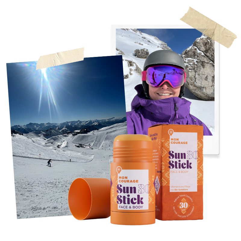 Cher beim Snowboarden – dabei ist der Sun Stick